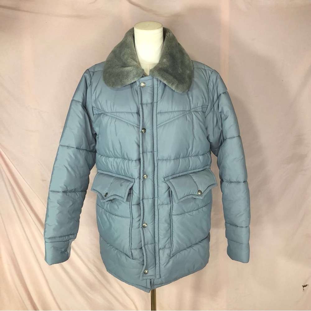 Vintage Walls Men’s Grey Insulated Puffer Jacket with Soft Collar Size Medium